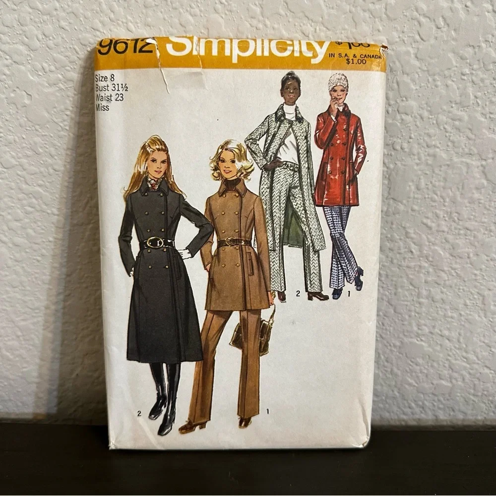 Vintage Sewing Pattern Simplicity Long Trench Coat Miss Size 8 1970s 70s